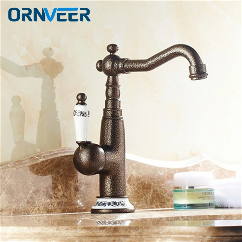 Luxury Roman Bronze Bathroom Sink Mixer Tap Swivel Ceramic Handle Round