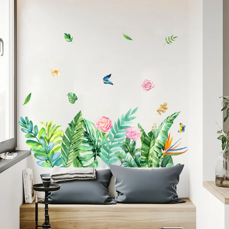 Тропическое дерево листья цветок бабочка настенные наклейки DIY настенные наклейки с цветами для гостиной спальни украшения для домашнего декора, настенная