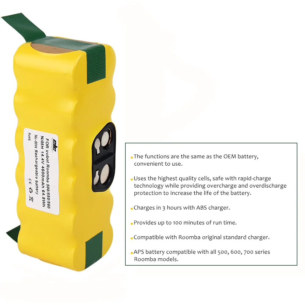 Eleoption High Capacity 3.5AH 3500mAh Ni-MH 14.4V Replacement Battery For iRobot Roomba 400 series 4000 4905 APS