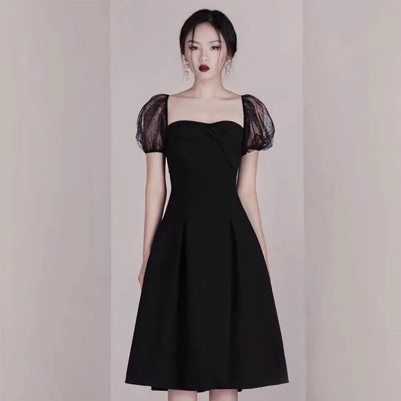 

Robe Femme Short Sleeve Black Women Party Dress Summer Slim Casual Holiday A-line Designer Runway Office Lady Dress Vestidos