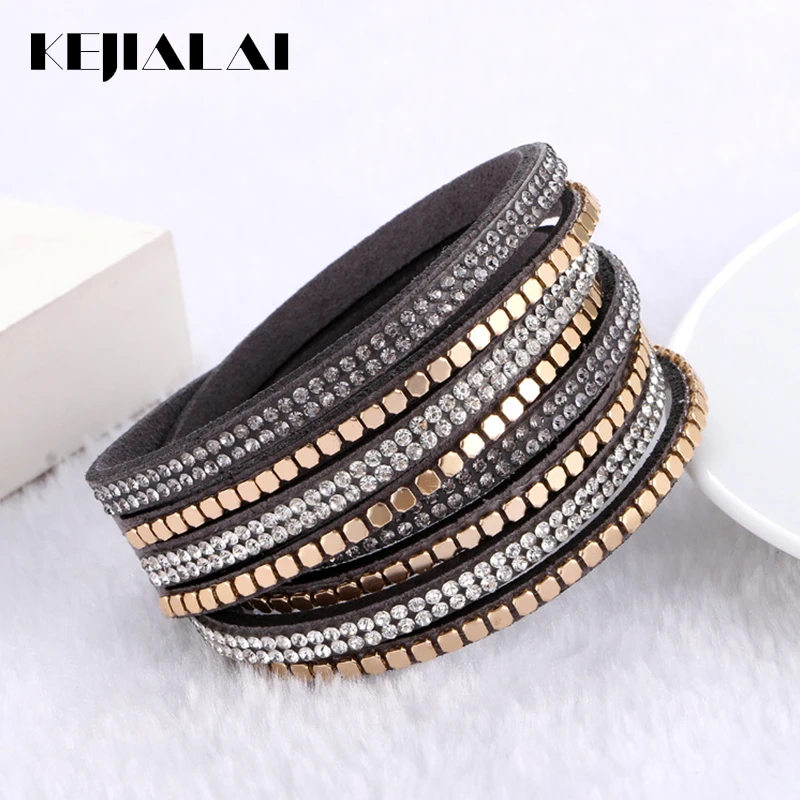 

Kejialai Leather Flannelette Double Circle Hot Simulated Wrap Bracelet With Crystal For Women Ethnic Charm Rope Chain KJL032