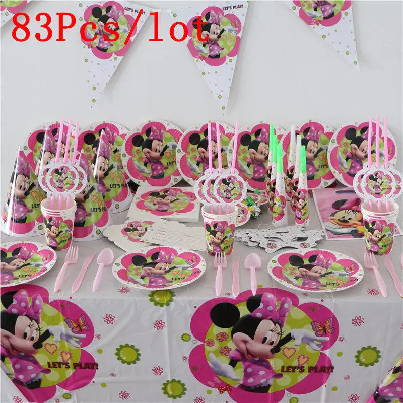 

83Pcs/set Minnie Mouse Cartoon Theme Baby Birthday Party Decorations Kids Evnent Party Supplies Party Decoration