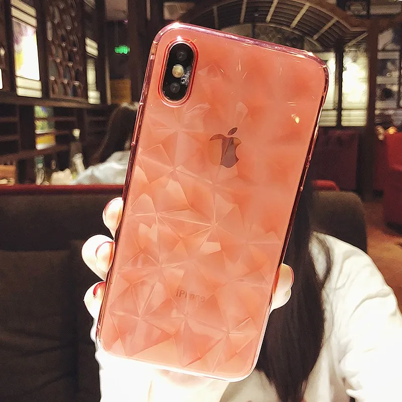 Luxury Simple Geometric Diamond Pattern Case For Iphone X 7 8 6 6s Plus shine Soft TPU Transparent Case For Iphone 7 Case Cover