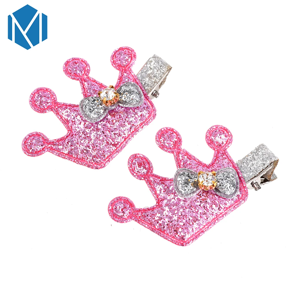 

M MISM 2 PCS New Arrival Crown Hairclips Cute Metal Color Children Shinny Tiara With Bow Tie For Girls Hair Accessories