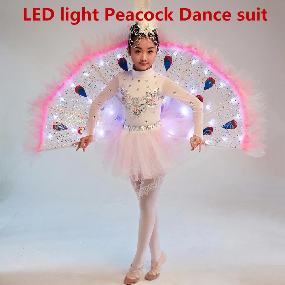 

LED light up Glowing peacock dance suit Children's clothes Costume Chinese style Kindergarten performance clothing party dress