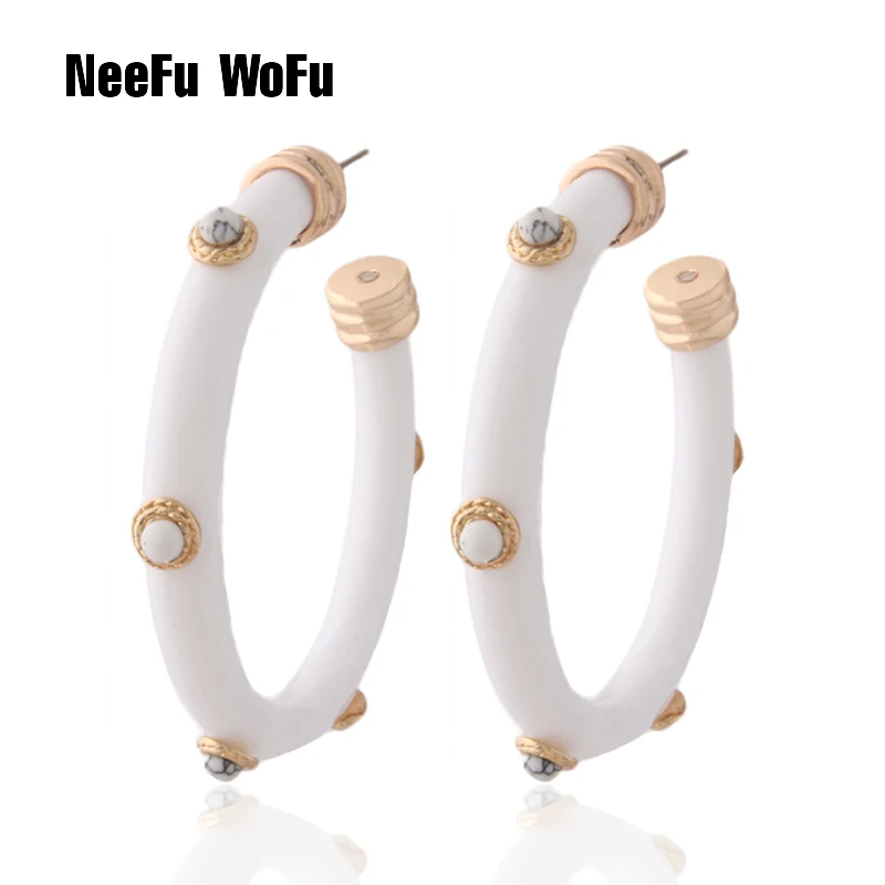 NeeFu WoFu полимерная Серьга для женщин, богемные модные брендовые серьги, корейское кольцо, большие серьги Brinco Oorbellen - Окраска металла: white