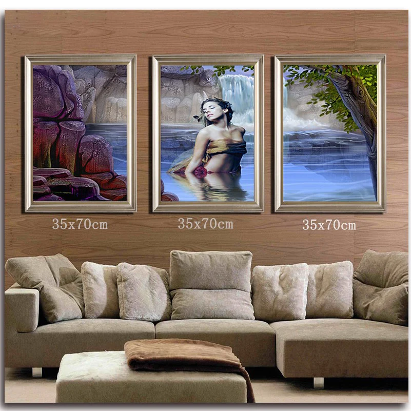 

New Arrival Beautiful Girl Diamond Embroidery Triptych Character Bathe Diamond Painting Cross-Stitch Sequins Embroidery Pattern