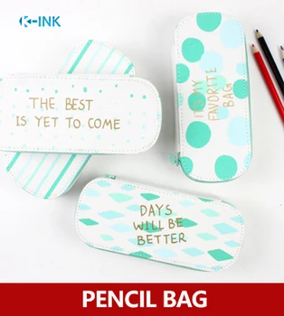 

Canvas Simple Green Color Pencil Case , English Words Mint Pencil Box for School Students