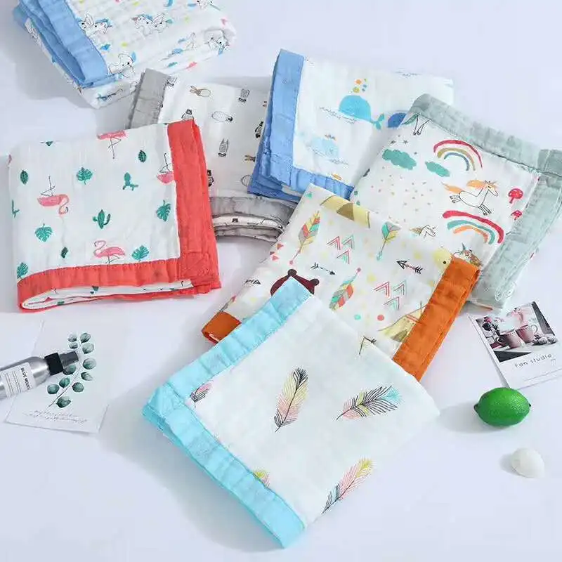 New 4 Layers Bamboo Baby Muslin Blanket Newborn Swaddles Soft Cartoon Blankets Bath Gauze Infant Wrap Sleepsack Multi-use Diaper (3)