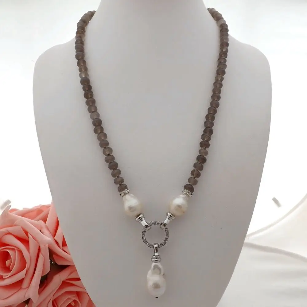 

GE052110 23" White Keshi Pearl Gray Stone Necklace