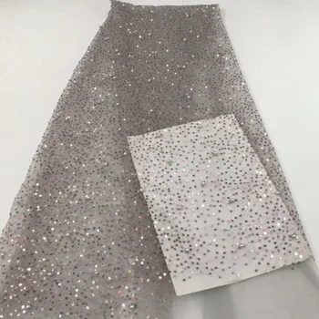 

high quality French chiffon lace fabric, African sequin mesh lace flash fabric, goldsilver beads decorated royal noble wedding