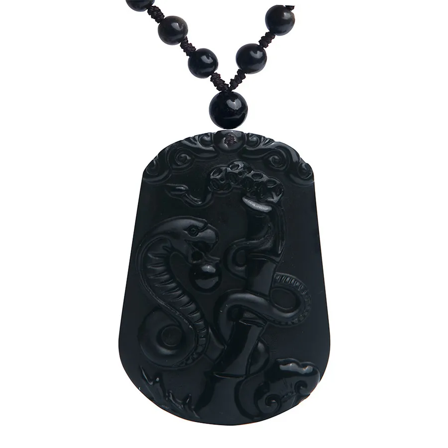 

Natural Black Obsidian Gem stone snake Shape Necklace Pendant AAAA 50x33x10mm