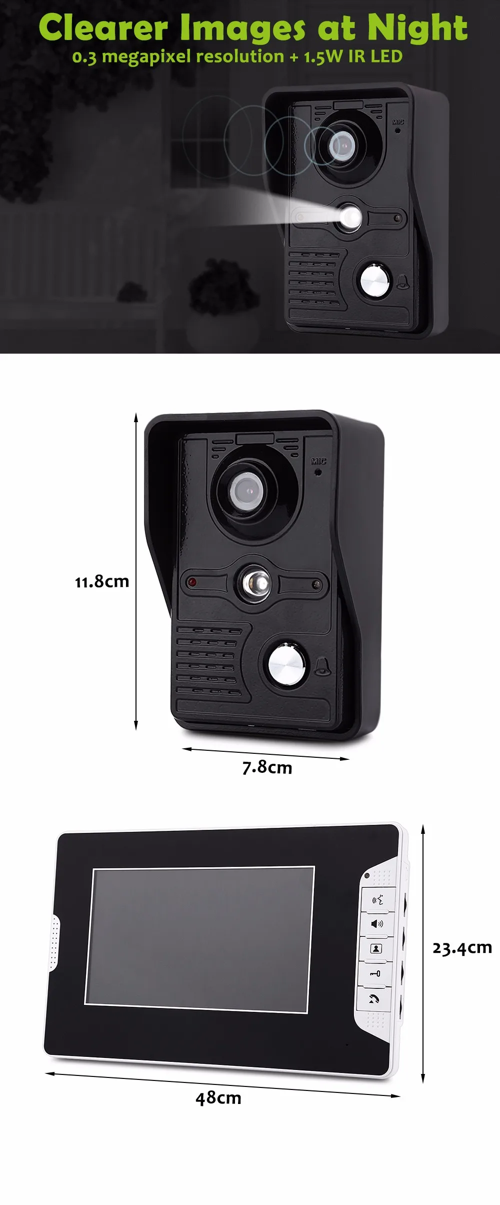 SY813MKB21&nbsp;7 inch Video Door Phone Doorbell Intercom Kit 2 camera 1 monitor