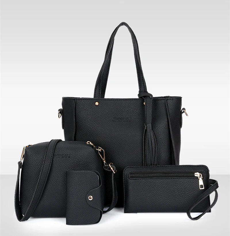 4 шт. в наборе, женская сумка, набор с верхней ручкой, большая Вместительная женская сумка с кисточками, модная сумка на плечо, сумочка, женская сумка из искусственной кожи, сумка через плечо