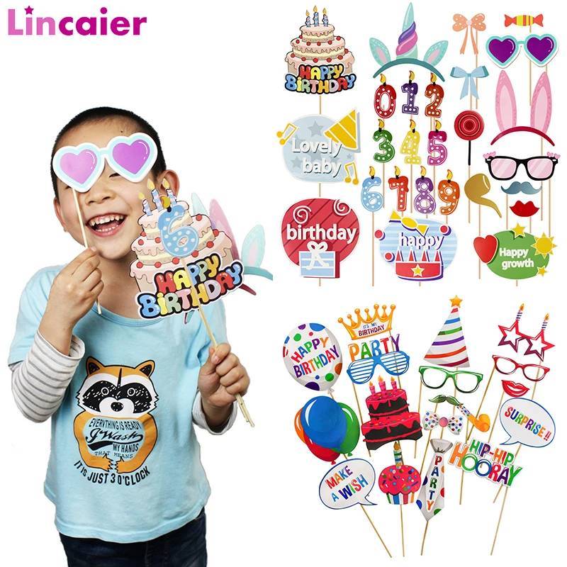 

Happy Birthday Photobooth Birthday Party Decorations Kids Baby Girl Boy Children Supplies Unicorn Rabbit 1st 1 2 3 4 5 6 7 8 9