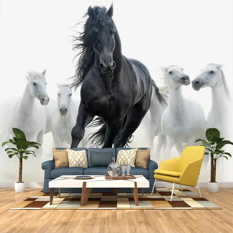 Papel de Parede 3d Personalizado Arte Moderna Cavalo Preto e Branco tv Fundo Papel de Parede Mural Sala Criativa Quarto Decoração de Casa