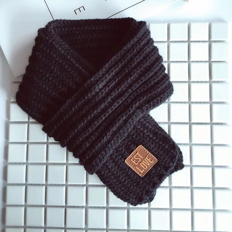 black W-401 Детский шарф для мальчиков и девочек; теплый плотный маленький шарф; вязаный шарф в Корейском стиле для мальчиков и девочек; сезон осень-зима - Цвет: black W-401
