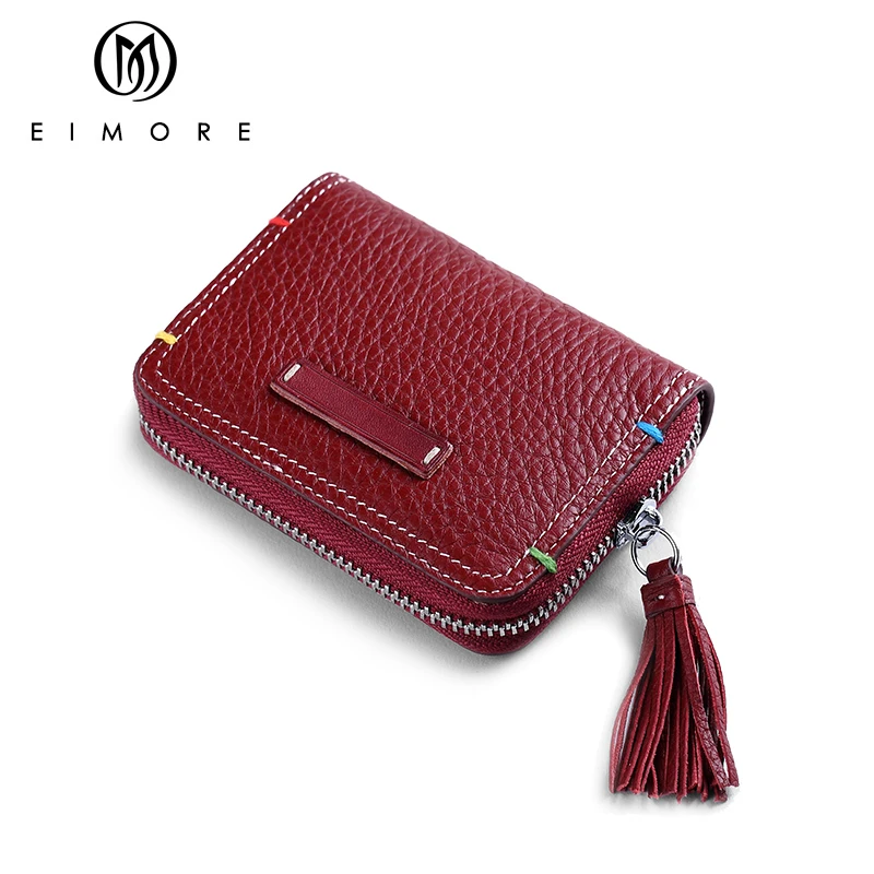 

EIMORE Designer Card Wallets Genuine Leather Card Holder Fashion Women Credit Cards Zipper Wallet And Purse Slim and Mini