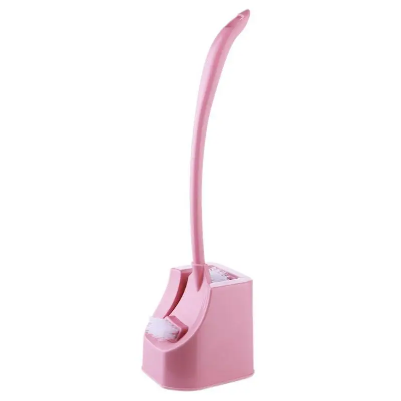 Пластиковая щетка для чистки ванной комнаты с длинной ручкой с подставкой, креативный бытовой инструмент для чистки, двухсторонняя щетка для унитаза - Цвет: Розовый