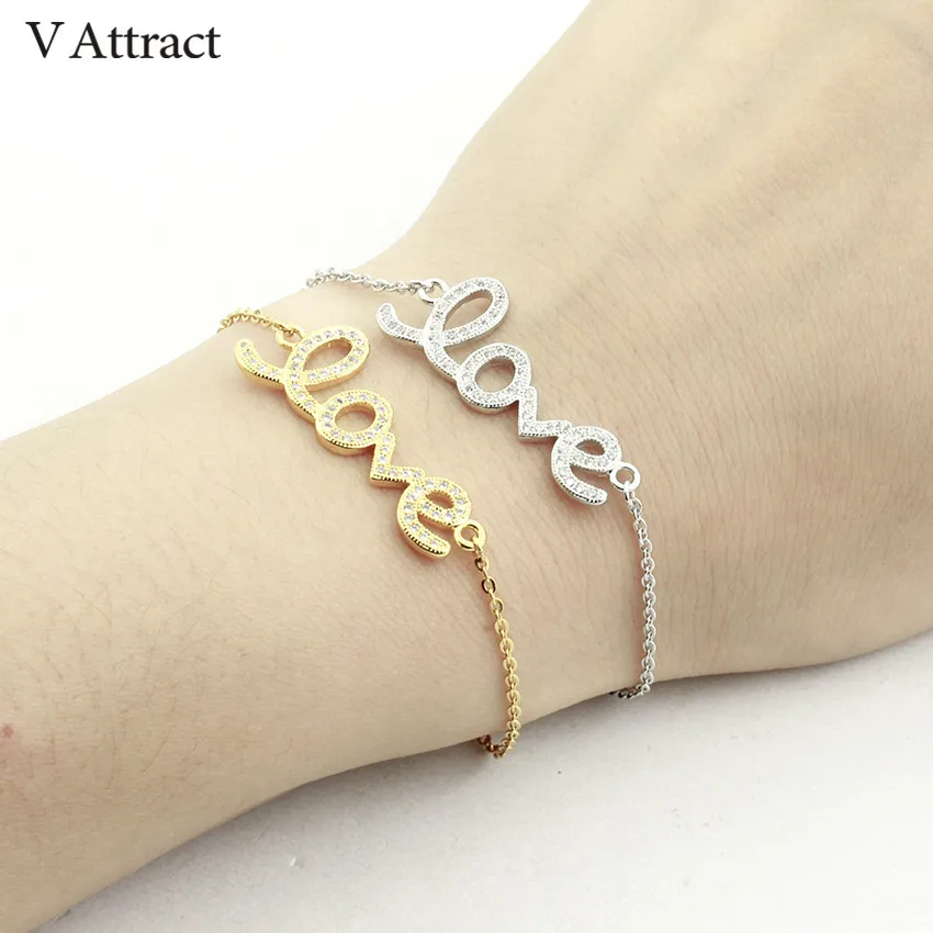V Attract Valentine's Gift Simple Cz Love Charm Bracelets For Women