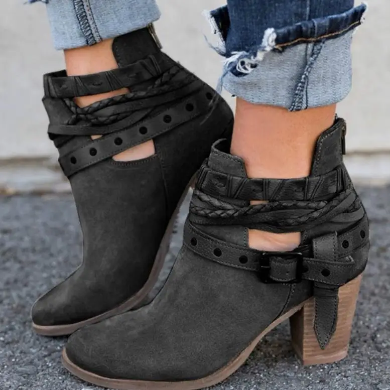 

2018 autumn explosion models fashion high heel thick with belt buckle boots Martin boots women