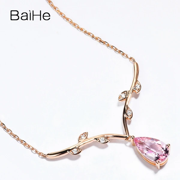 BAIHE Solid 18 K розовое золото Сертифицированный 0.55ct безупречный натуральный морганит женский тонкий Ювелирный Подарок на юбилей ожерелья