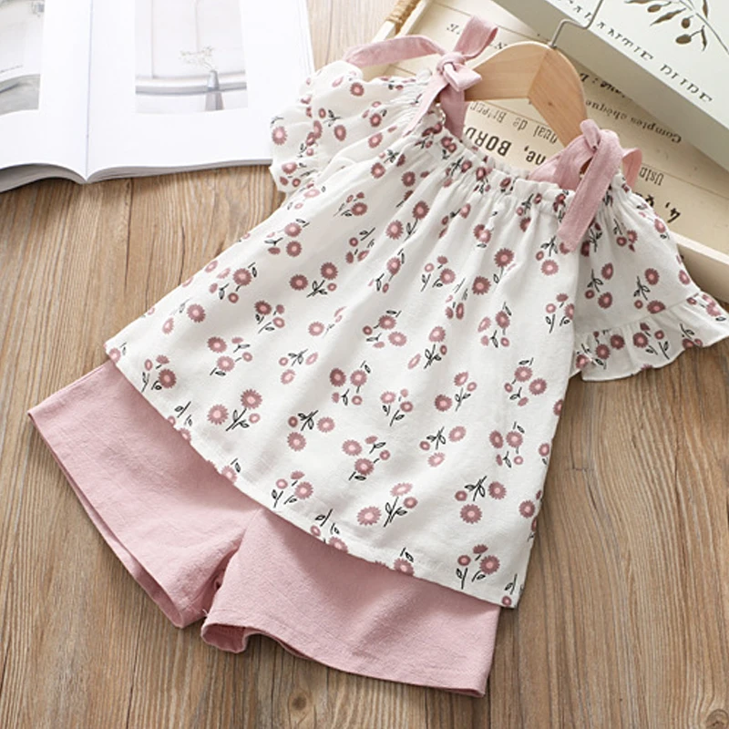 Keelorn/комплекты детской одежды для девочек брендовая модная летняя шифоновая футболка с коротким рукавом+ Шорты наряды для новорожденных девочек детская одежда