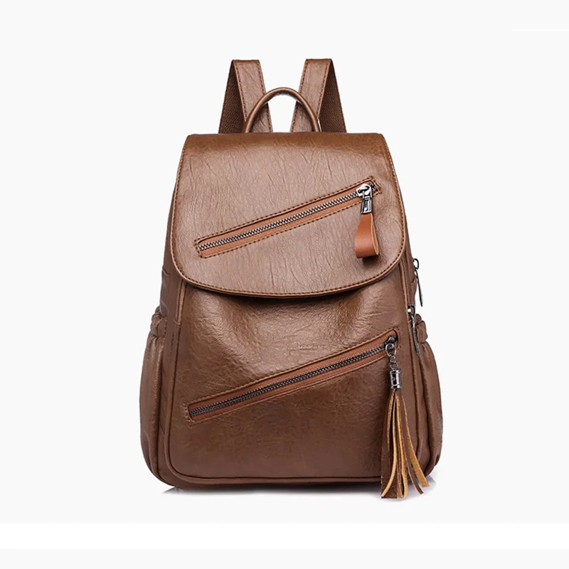 leather look backpack women's