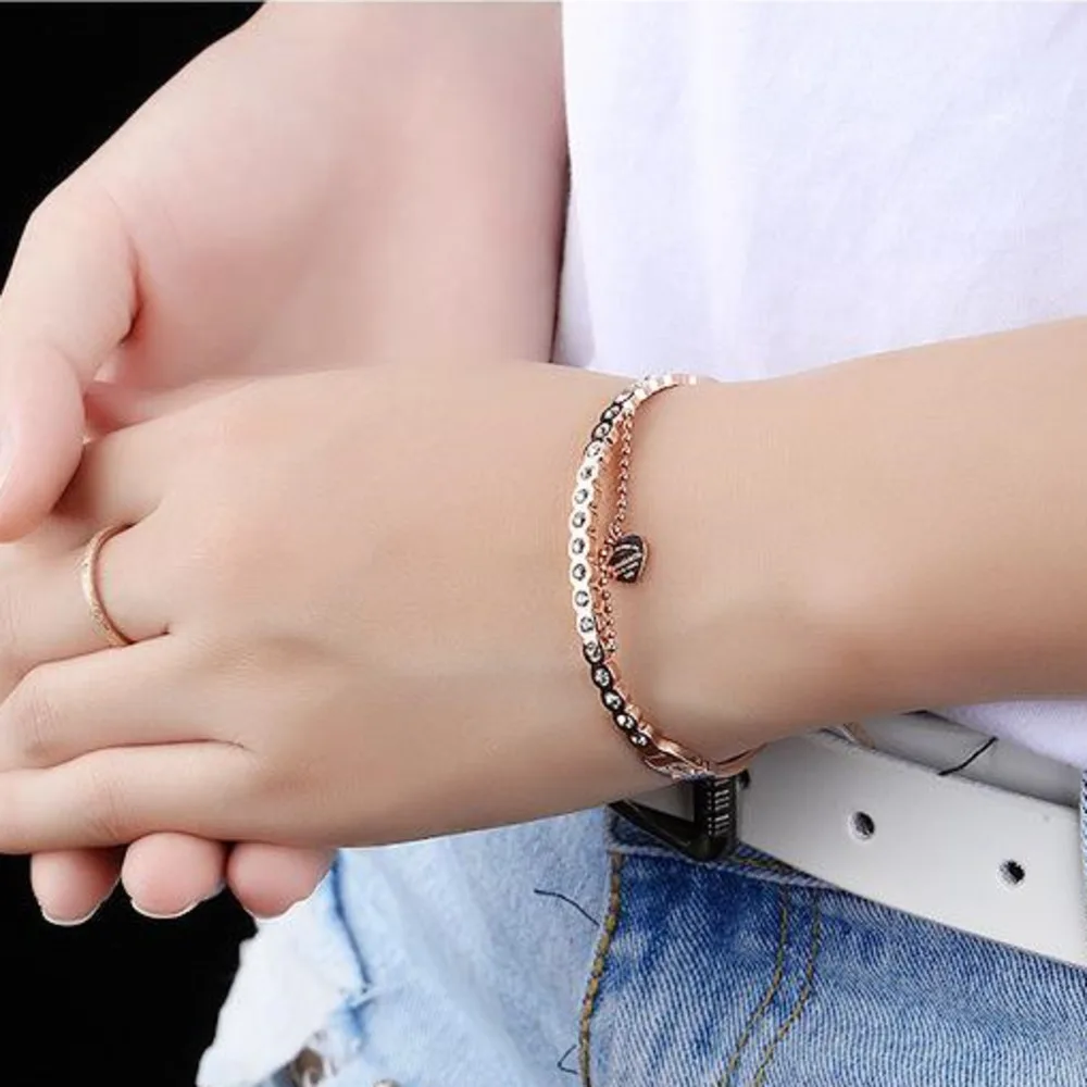 

Delicate And Creative Heart-shaped Ball rose gold pink thin bracelet women's jewelry bracelets on the hands of women Wristband