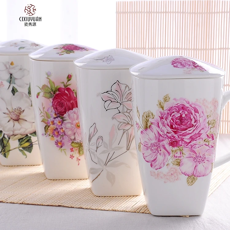 700ML, real bone china tumblers with lid, taza cafe funny mug, cute big coffee mugs floral painint, ceramic cup perfect gift 700ML, real bone china tumblers with lid, taza cafe funny mug, cute big coffee mugs floral painint, ceramic cup perfect gift