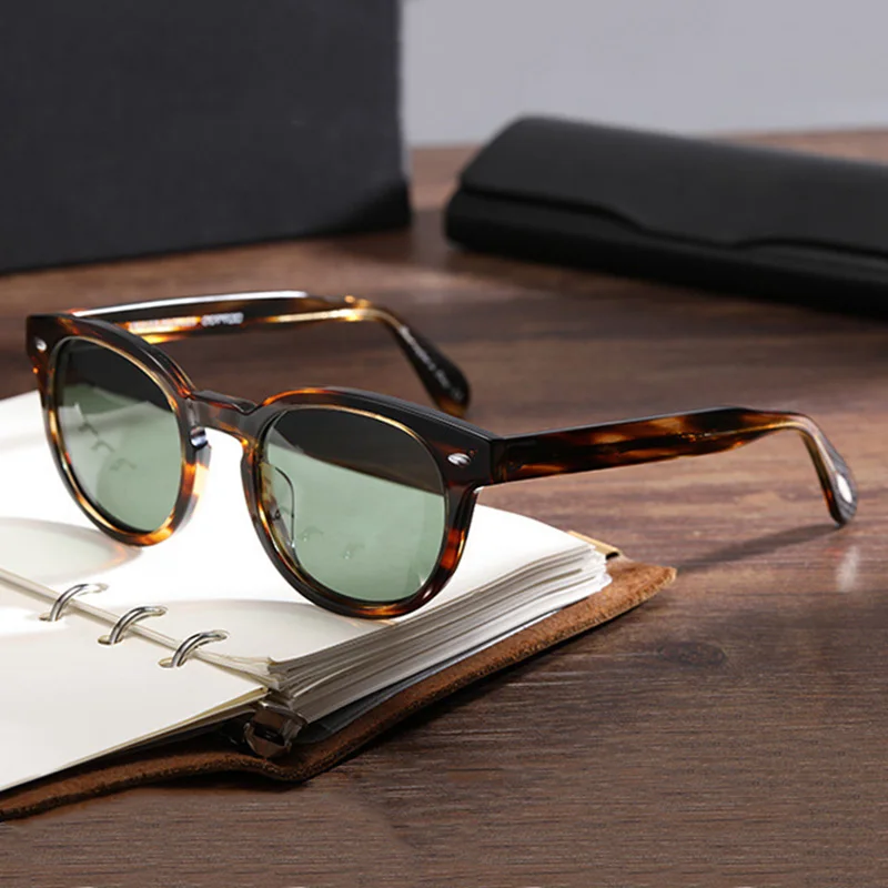 

Vazrobe Acetate Sunglasses Men Women Retro Round Polarized Sun Glasses for Man Brand 5036 Driving Vintage Tortoise Polaroid Lens