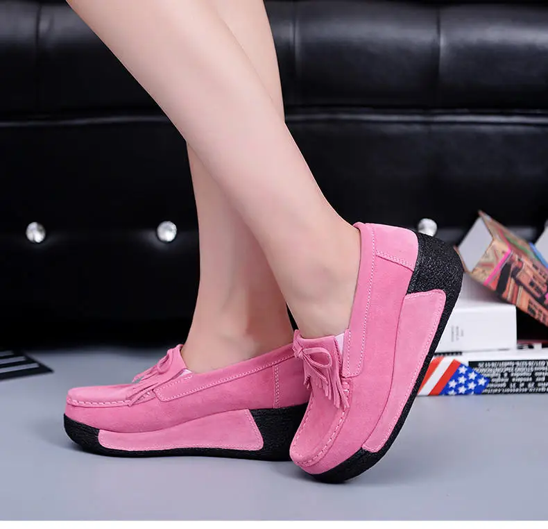 Spring Women Flats Shoes Platform Sneakers Shoes Leather Suede Fringe Loafers Slip On Flats Heel Creepers Ladies Shoes Moccasins