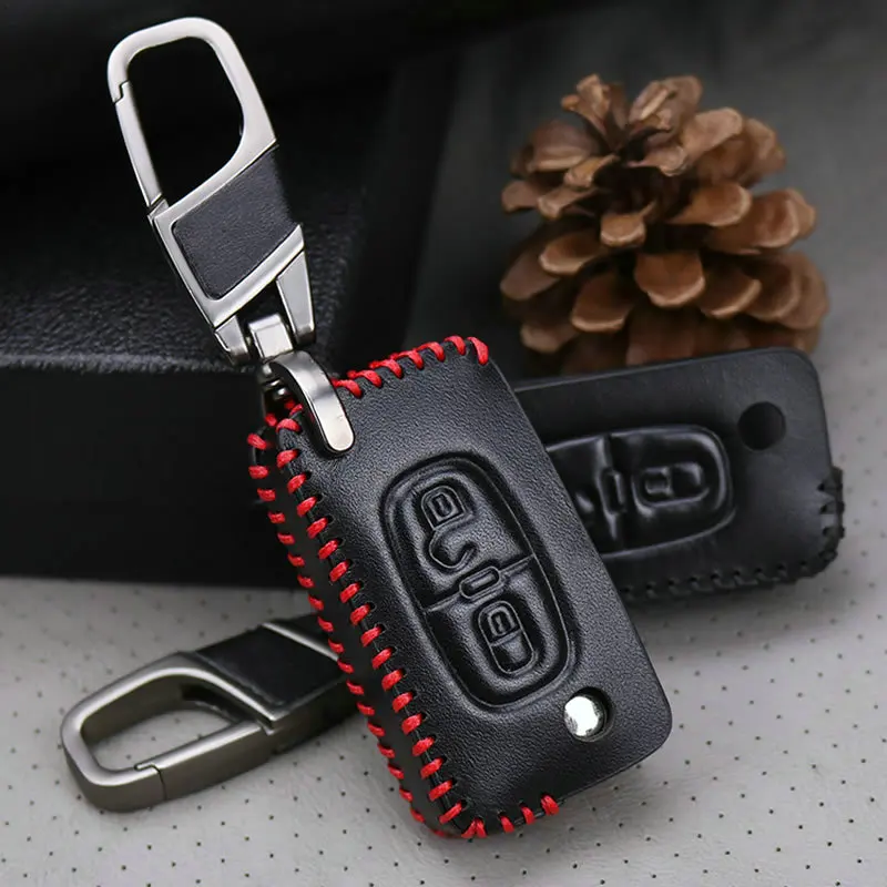 Кожаный чехол для автомобильных ключей Peugeot 107 207 307 308 407 607 807 Citroen C2 C3 C4 C5 C6 C4L