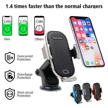 Qi Car Wireless Charger For iPhone XR Xs Max Xr X Samsung S10 S9 Intelligent Infrared Fast Wirless Charging Car Phone Holder