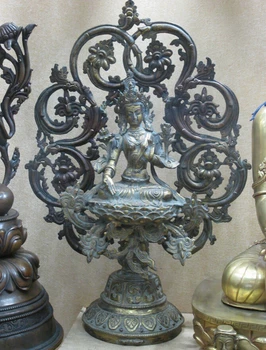 

xd 001584 19"Tibet Buddhism Classical Bronze Gold Lotus flower White Tara Buddha Statue