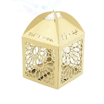

Wholesale 2019 new designs products laser cut paper Happy Eid Mubarak Favor box for Candy favor box supplies