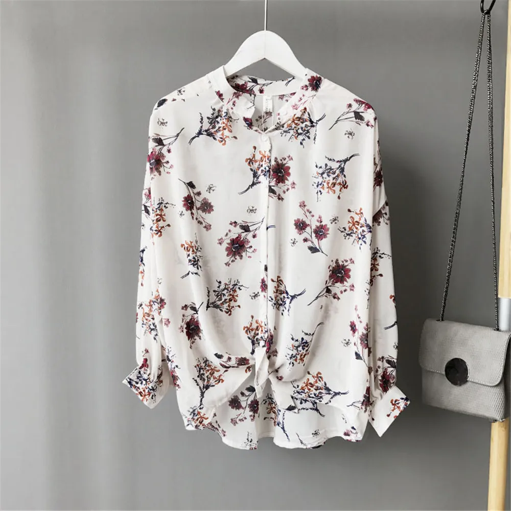 High quality Casual Chiffon Floral Women blouse shirt oversize Long sleeve Loose shirt office wear Flower tops Blusas Camisas (10)