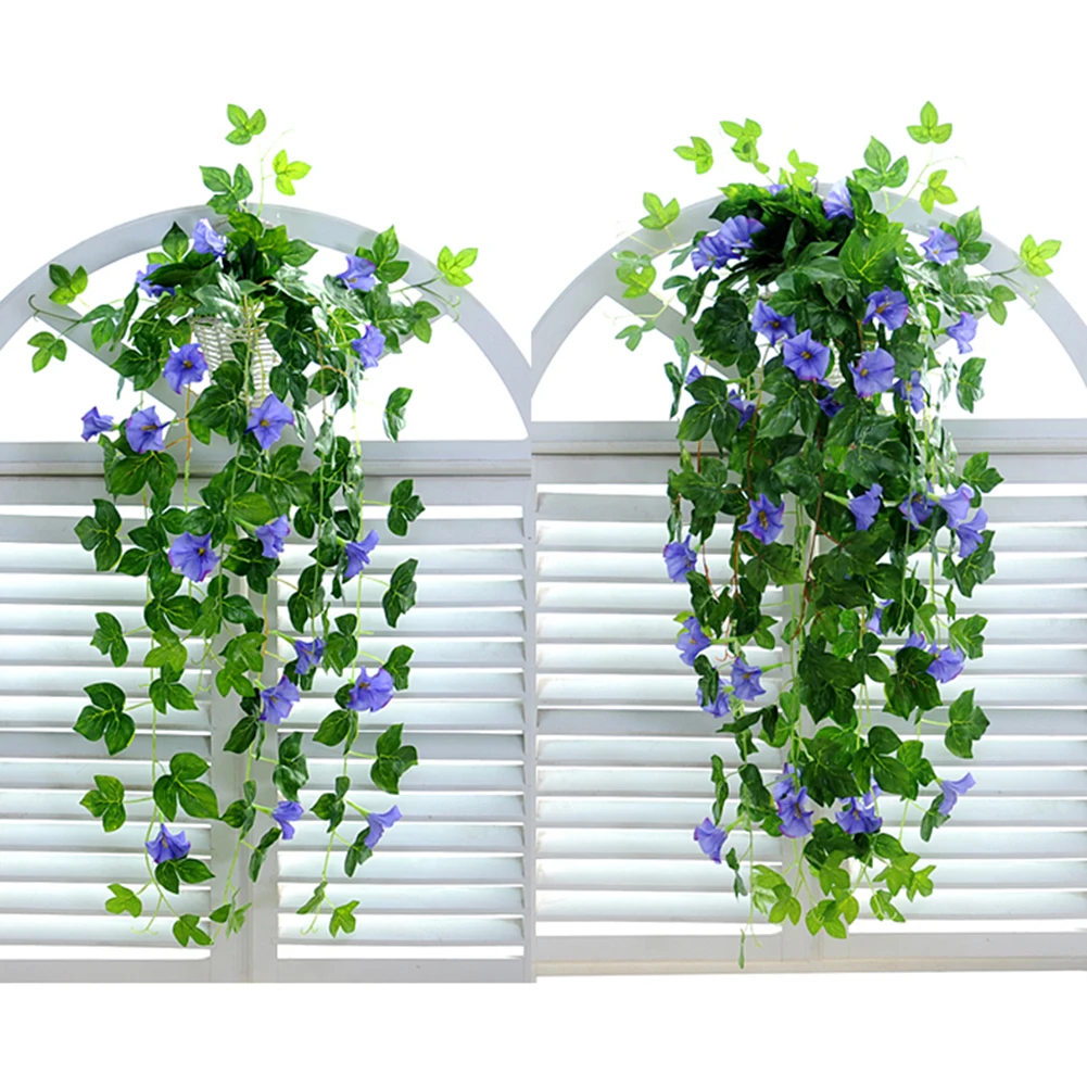 Искусственные Morning Glory лоза стене висит растительная гирлянда поддельные сад стены забор окна зелени листовые искусственные растения