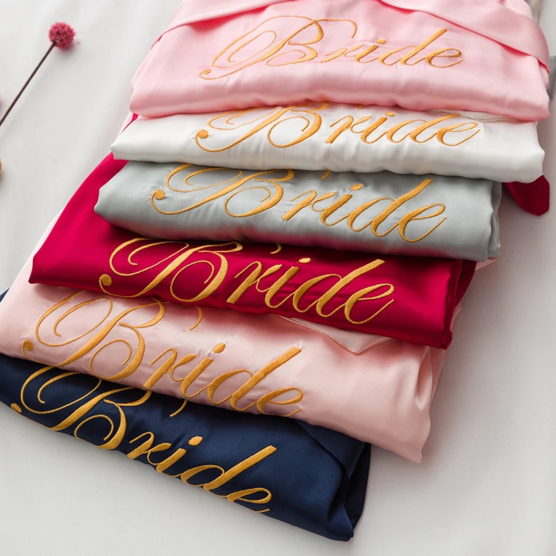 

Custom Made Bride Bridesmaid Wedding Robe New Satin Women Kimono Bathrobe Gown Summer Sleepwear Embroidery Sexy Nightgown