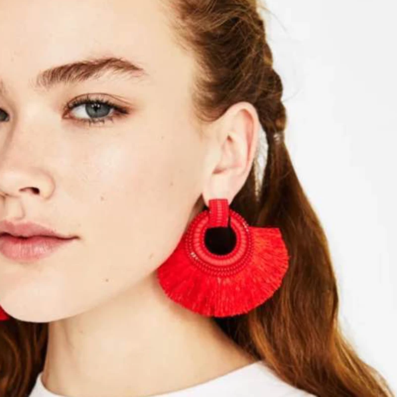 

Best lady Boho Big Sector Tassel Earrings Hot Sale Multi Color Wedding Jewelry Wholesale New Charm Dangle Drop Earring for Women