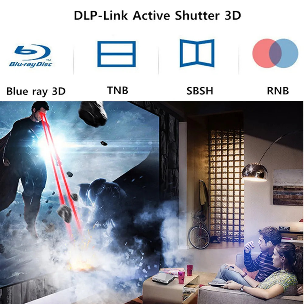3D проектор дневной Full HD 1024*768 родной DLP чип 203 Вт лампа HDMI Поддержка 1920*1080 P Порты и