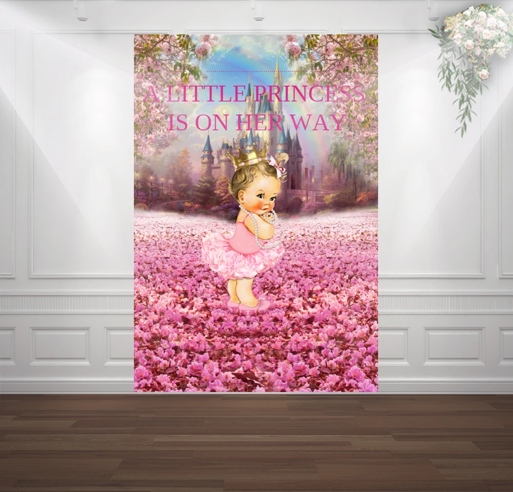 HUAYI pink floral Cherry blossom castle crown royal princess photography backdrop baby shower girls birthday background sm-015