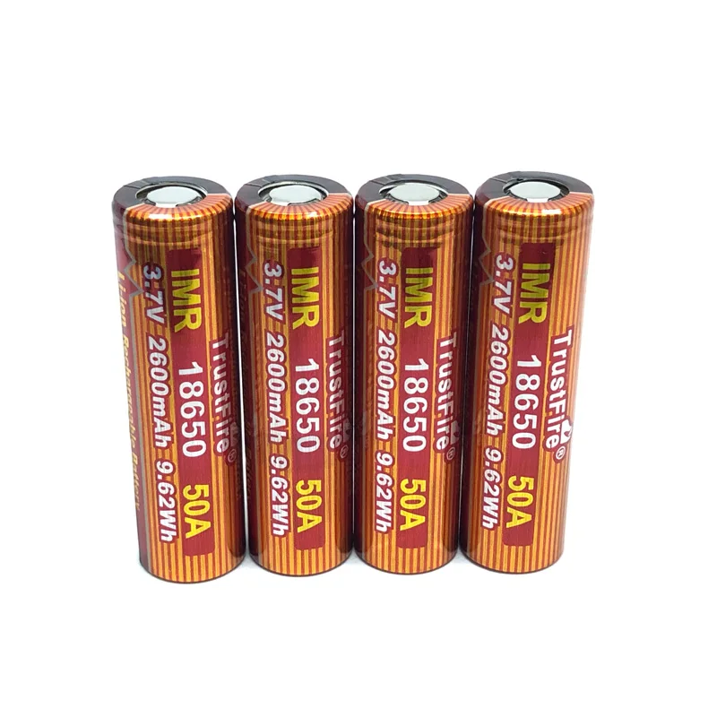 6pcs/lot TrustFire IMR 18650 2600mAh 3.7V 50A 9.62Wh High-Rate Rechargeable Lithium Battery For E-cigarettes LED Flashlights