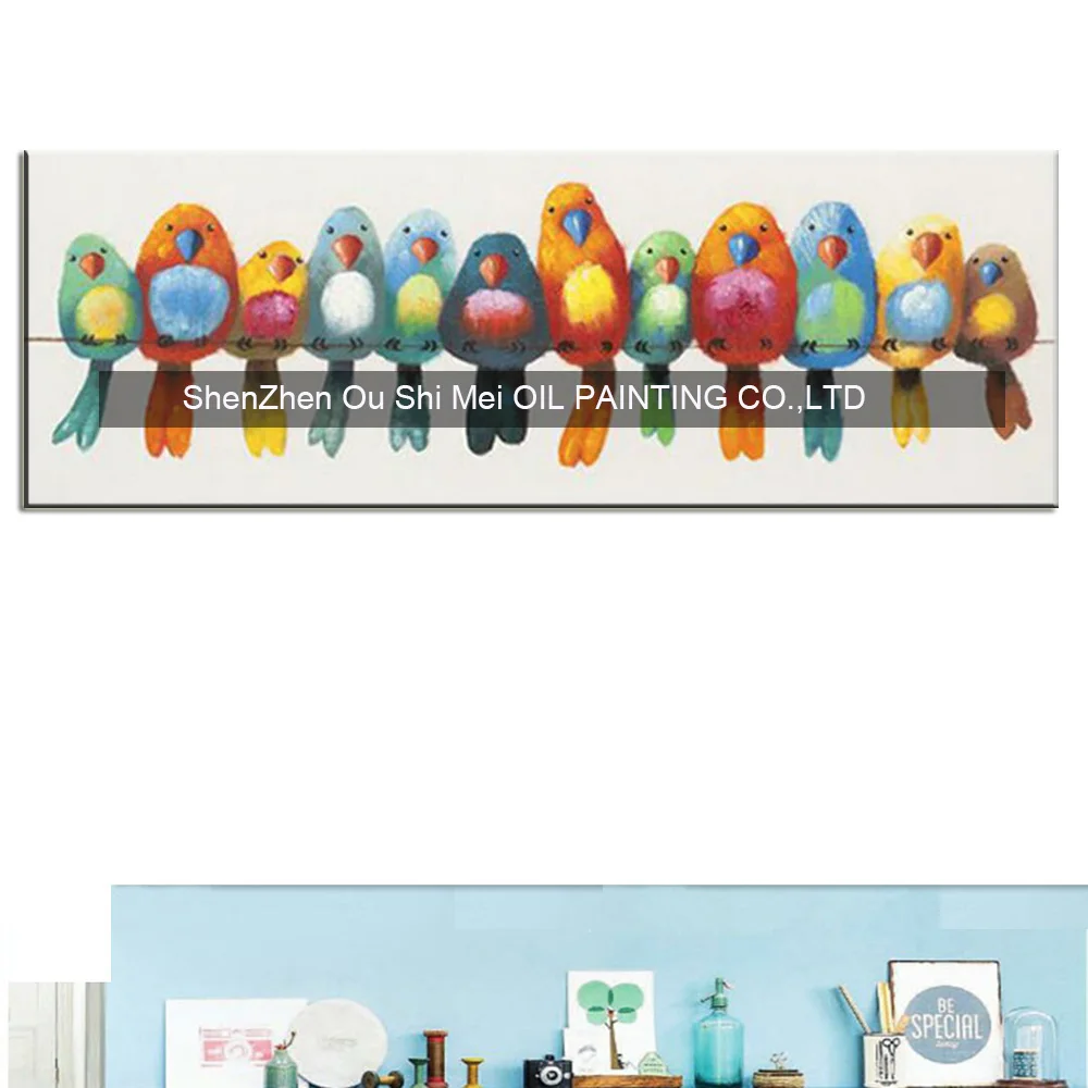 

Funny Hand Painted Canvas Oil Painting Colorful Birds Canvas Art Cute Lovely Bird Picture Abstract Home Decoration Wall Painting