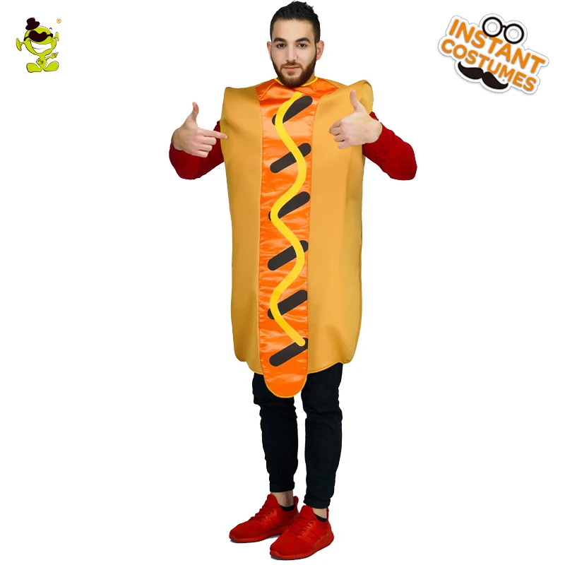 

QLQ Men's Hot Dog Jumpsuit Costume Food Role Play Party Funny Cosplay Halloween Party Hot Dog Costumes