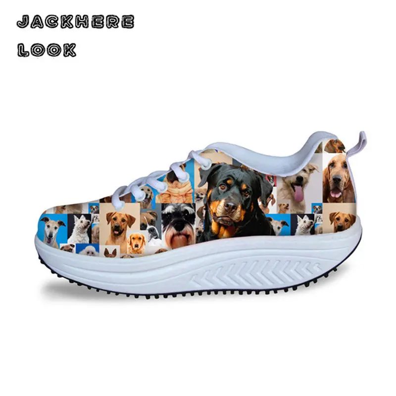 JACKHERELOOK Cute 3D Pug Dog Animal Printed Women Height Increasing Flat Platform Shoes Fashion