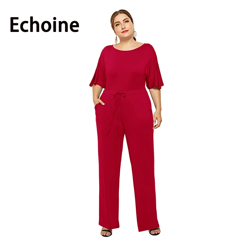 Echoine Plus Size L 3XL Women Jumpsuit Solid Color Long