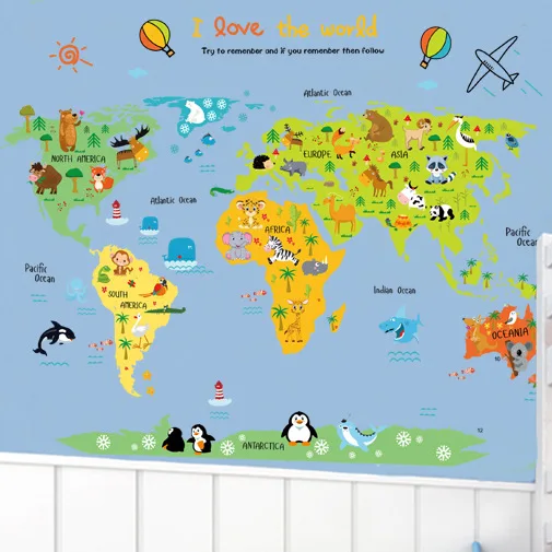 oussirro sticker wall my cute the little world map children bedroom green background removable wall stickers wallpaper kids poni in wall stickers from home