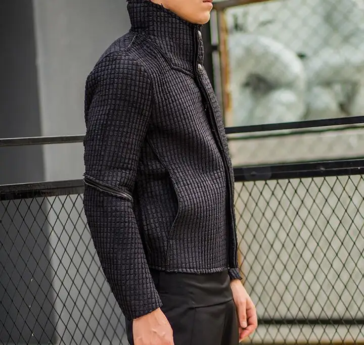 Hommes Texture Mode 2xl Nouvelle Noir Manteau Court Chaud Zipper Hiver M Épais Caractéristiques Yfb7g6yv