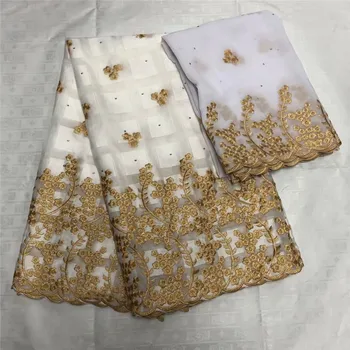 

White New dubai diamonds fabric Cotton bazin riche getzner with stones guinea brocade fabric 2018 high quality 5+2yard JJ207-1